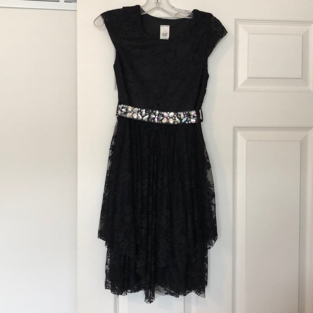 Girls size 10 black lace dress w/rhinestone belt